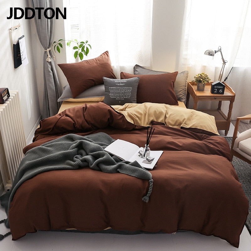 JDDTON New Fashion Double sided Useful Bed Sheet Set 4Pcs Simple Style Bedding Set Solid Color Bed Sheet Set BE135