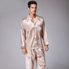 Spring Summer Men Ice Silk Pajama Sets Plus Size Turn-Down Collar Pijamas Dragon Print 2 Pieces Suit Fasinon Male Homewear