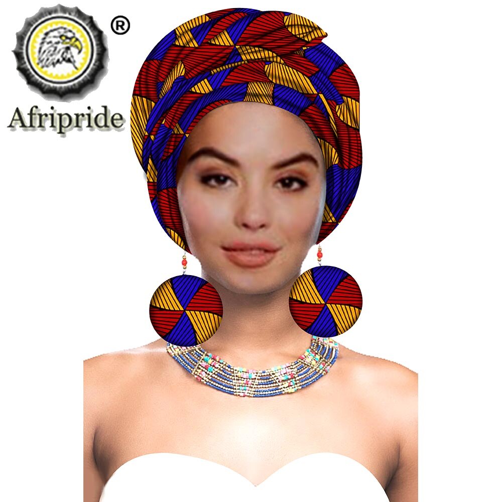 African Turbans African Headwraps for Woman African Headscarf Nigerian Headtie with Matching Earring Dashiki Ankara Wax S20H004