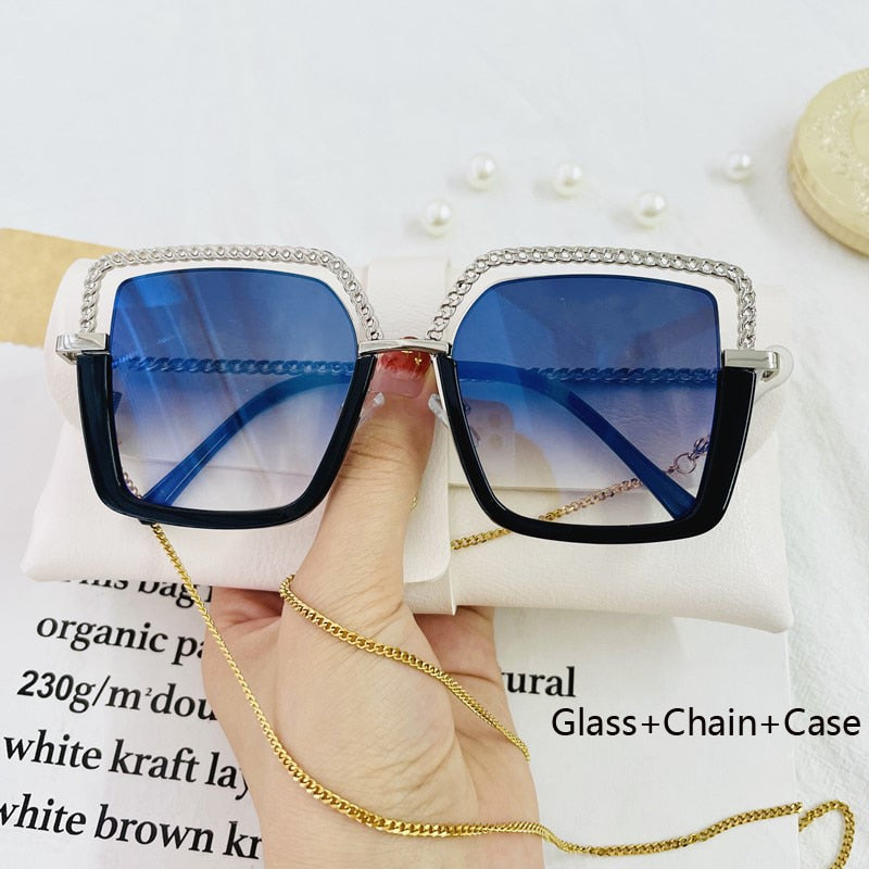 Luxury Square Sunglasses Women Men Alloy Chain Frame Sun Glasses Brand Design Female Shades Ladies Fashion Trending Eyeglasses