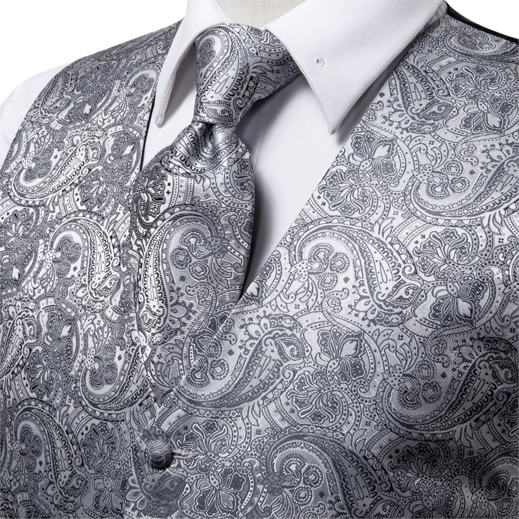 Hi-Tie 11 Kinds Silk Men's Waistcoat and Tie Set Business Wedding Vests With Necktie Hankerchief Cufflinks Floral Paisley Slim