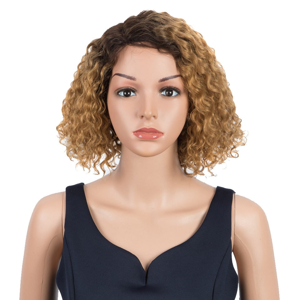 Trueme Short Water Wave L Part Lace Human Hair Wigs Remy Brazilian Lace Part Wig Pixie Cut Short Bob Curly Wigs For Black Women