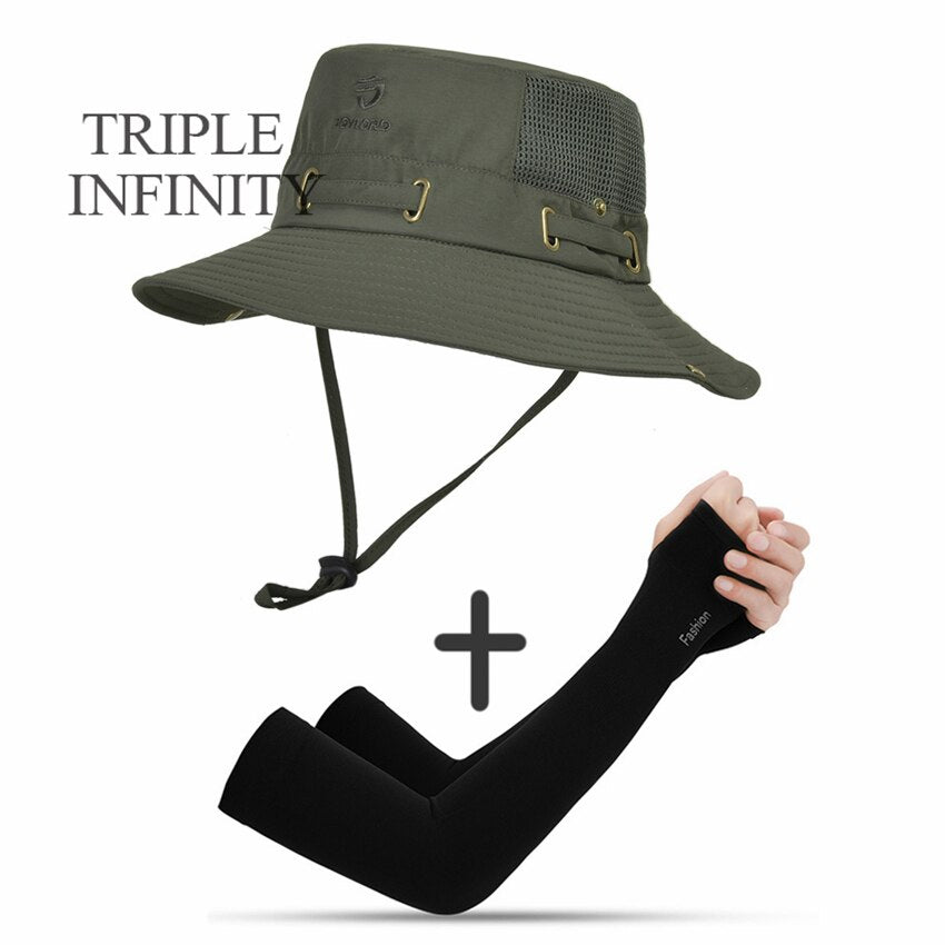 New Summer Mesh Breathable Bucket Hats Men's Outdoor Fishing Mountaineering Sun Hat Casual Foldable Adjustable Male Panama Hat