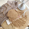 Bohemian Round Tassel Women Straw Bag Designer Spike Paper Rattan Shoulder Bags Large Casual Handbags Summer Beach Woven Purses