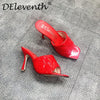 Marian Sqaure Toe Red Quilted Mule Heels Shoe Black PU High Heel Shoes Women Sandals Sliper Woman Shoes zapatos mujer White Blue