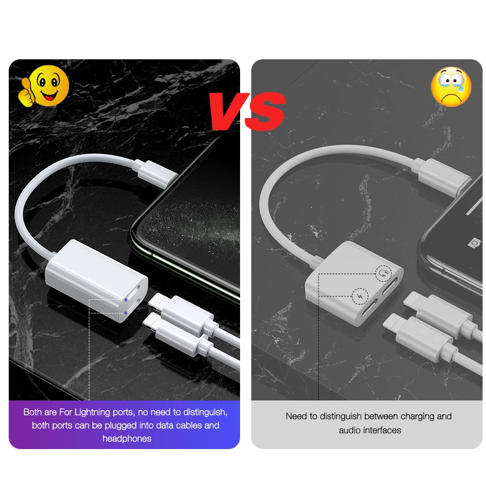 2 in 1 Adapter Splitter Cable For iPhone 11 Pro Xs Max XR 7 8 Plus iPad iOS Dual Lightning Charging Audio Earphone OTG Accessory