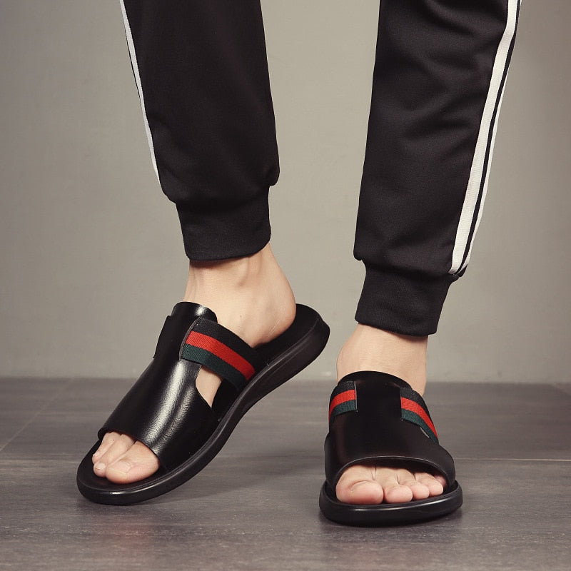 Genuine leather Summer Slippers Men Outdoor Breathable Fashion Brand Beach Shoes Flip Flops Indoor Slides Man Flat Sandals 2021