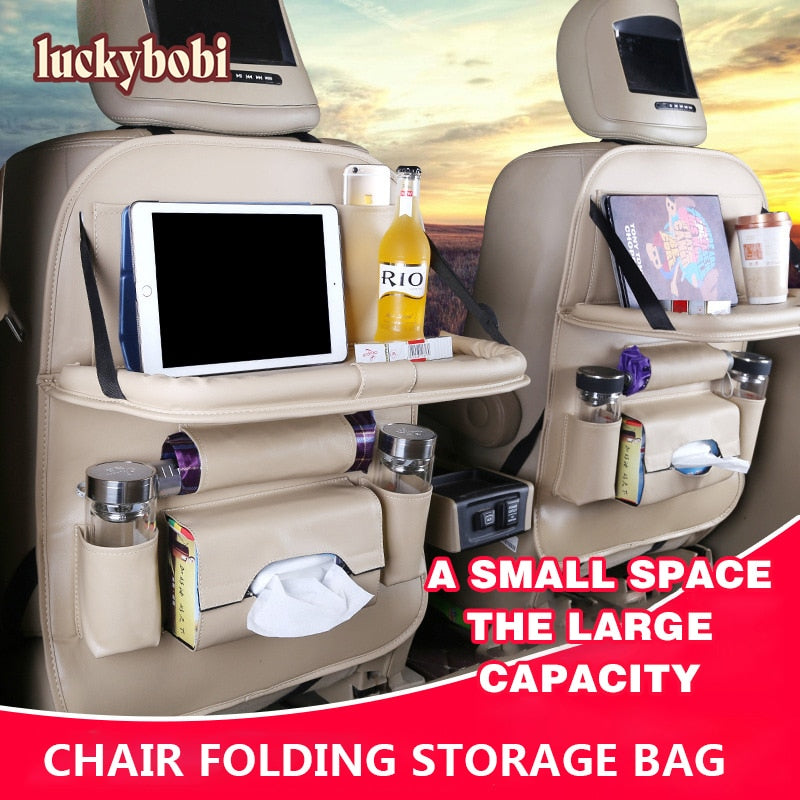 Pu Leather Pad Bag Car Seat Back Organizer Foldable Table Tray Travel Storage Bag Foldable Dining Table Car Seat Storage Bag