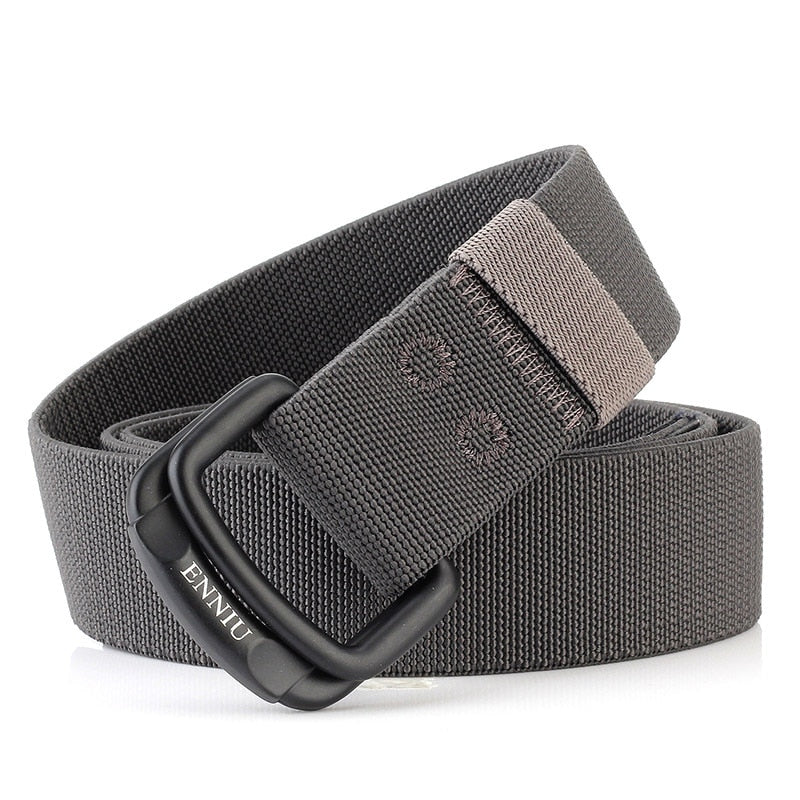 Military Equipment Belt Men Elastic Nylon Tactical Belts For Jeans Pants Solid Strap Canvas Double Ring Metal Buckle Waist Belt