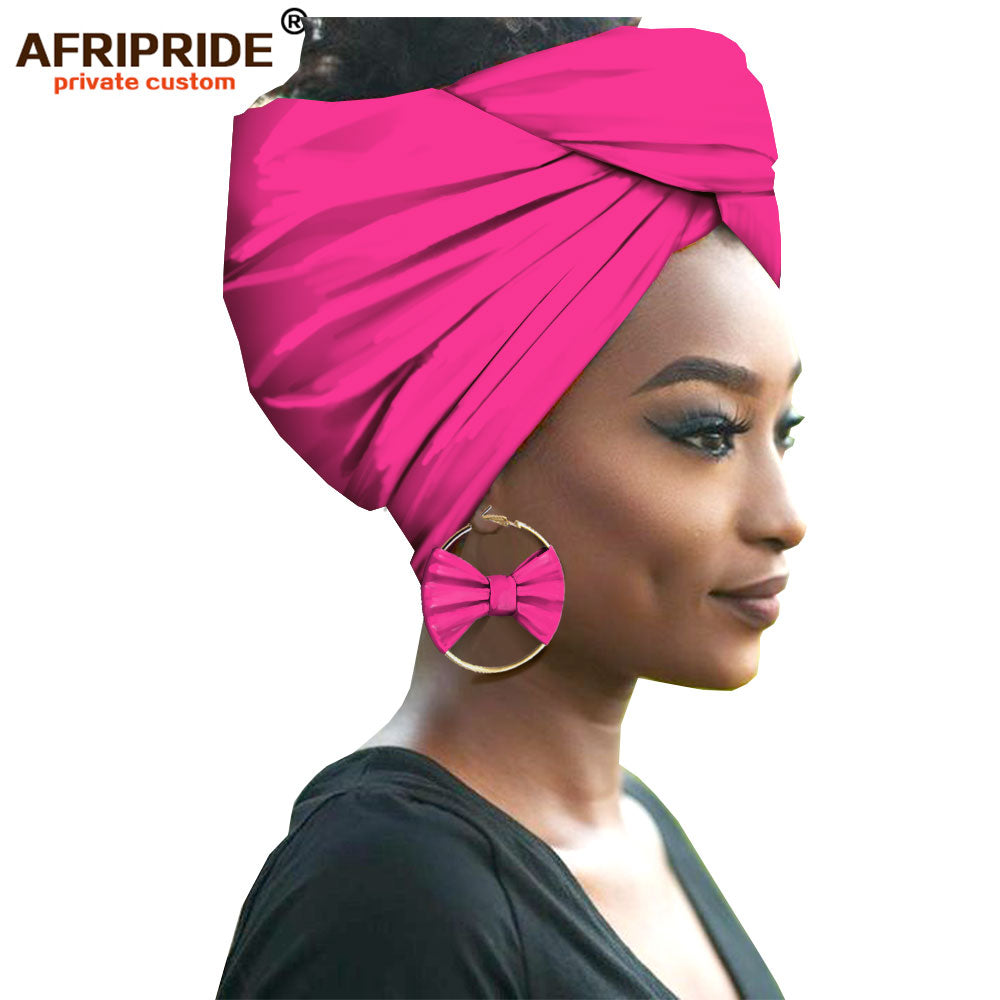 2020 fashion african headwraps+earings 2 piece sets for women bazin riche african head scarf pure cotton A19H002 AFRIPRIDE