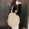 Hand-Woven Straw Bag Women Handmade Hollow Handbag Circle Shape Rattan Bag Big Capacity Summer Handbag Casual Travel Beach Bag