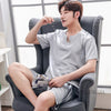 Spring Summer Autumn Men Satin Silk Pajamas Sets of T-shirt & Shorts Male Pijama Sleepwear Leisure Home Clothing Loungewear