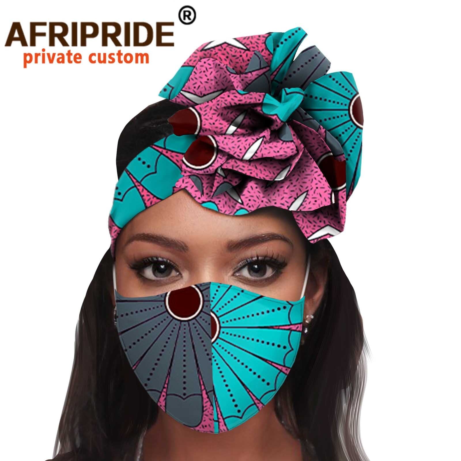 African 2 Piece for Women Headband Headwear Floral Turban Head Scarf Ladies Head Wrap Hair Accessories Match Print Mask A20H015
