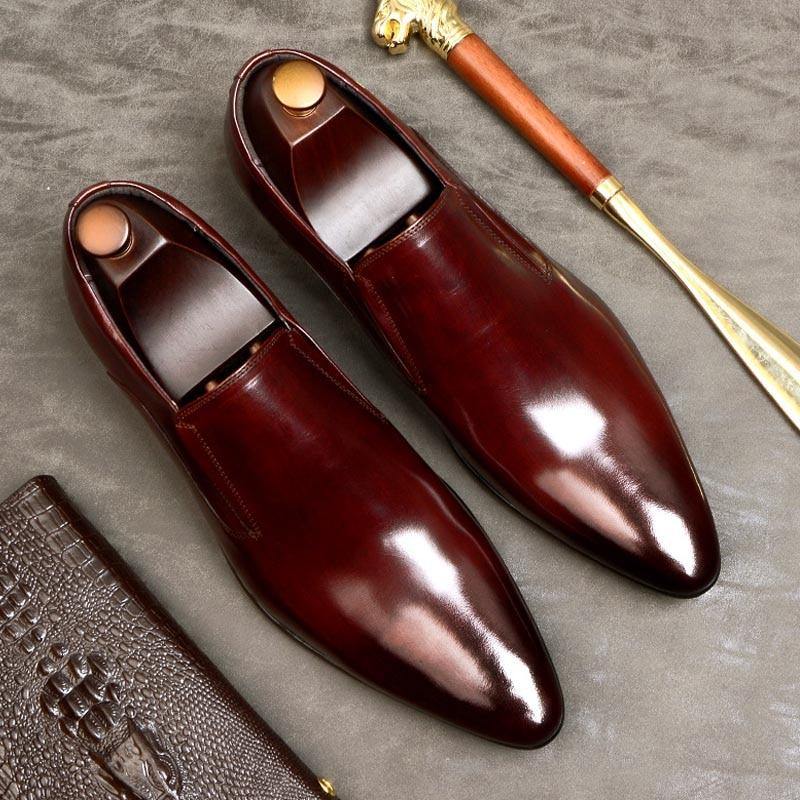 Men Dress Shoes Men Slip On Formal Wedding Shoes Pointed Toe Fashion Genuine Leather Flats Oxford Business Shoes For Men A163 - Surprise store