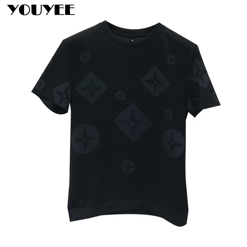 T-Shirt Men Rhinestone Pink Shirt Large Size 4XL New 2022 Summer Personalized Trend High Quality Short Sleeve Tees Male Top