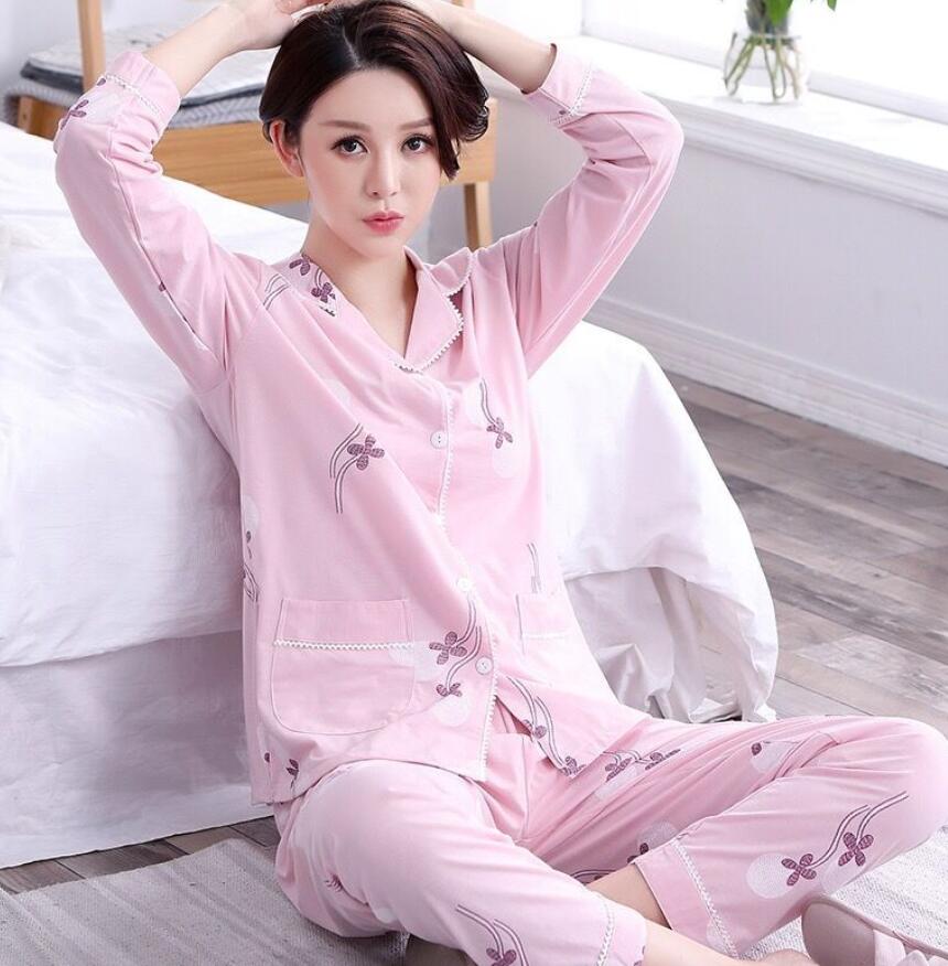 100% Cotton Women's Pajamas Set Long Sleeve Girl Casual Women Sleepwear Leisure Outerwear Sleepwear Pyjamas Nightwear