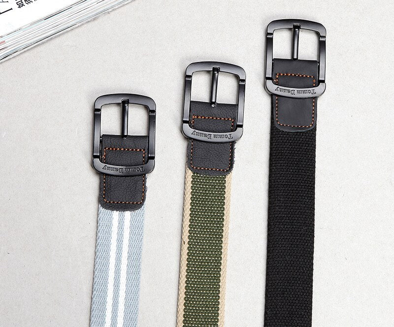 Men & Women Canvas Belt Metal Buckle High Quality Pin Buckle Jeans Belt Tactical Belts for Men Military Strap Army Green Striped