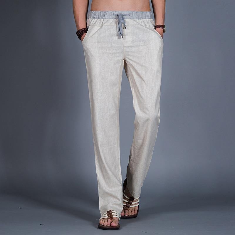 Golf Straight Pants Natural Linen Comfortable Breathable Men Summer Leisure Thin Flax Hemp Trousers Male Slim Lace-up City walk - Surprise store