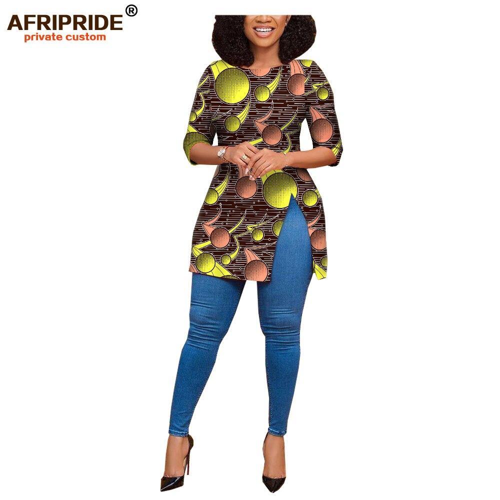 African print women casual shirt AFRIPRIDE tailor made half sleeves side slit long blouse for women 100% cotton A1922005 - Surprise store
