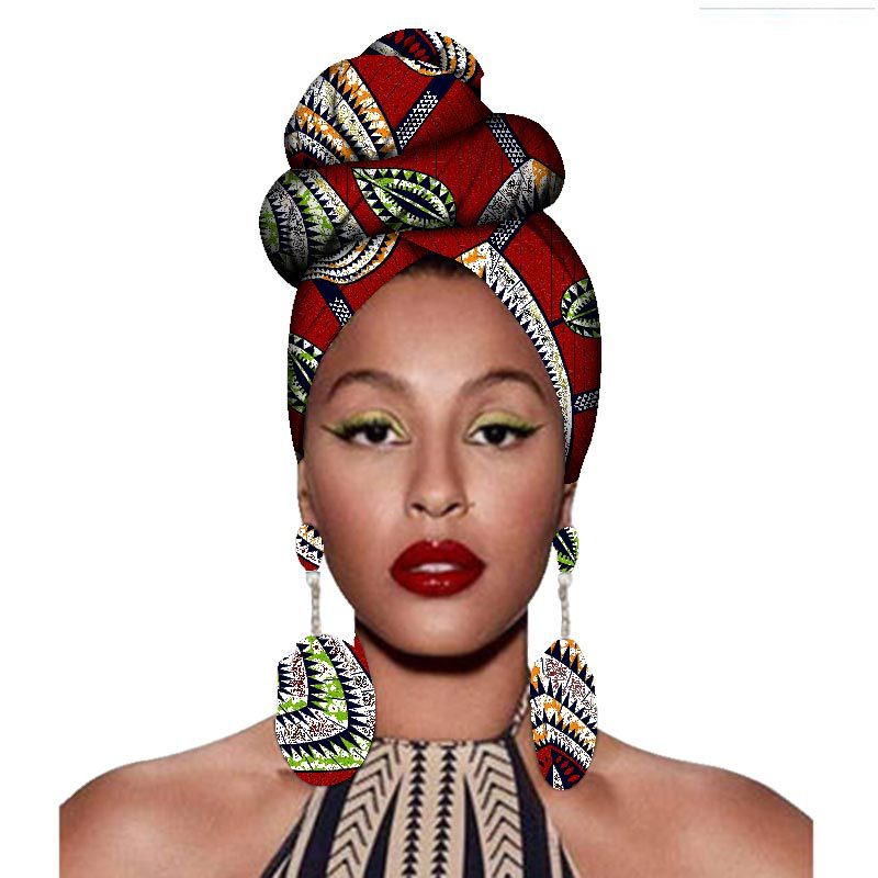 2020 fashion african headwraps+earings 2 piece sets for women bazin riche african head scarf pure cotton