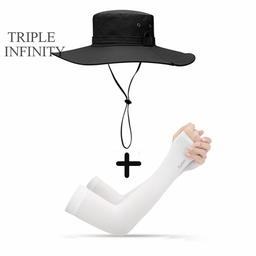 2020 New Fashion Summer Bucket Hat Cowboy Men Outdoor Fishing Hiking Beach Hats Mesh Breathable Anti UV Sun Cap Large Wide Brim