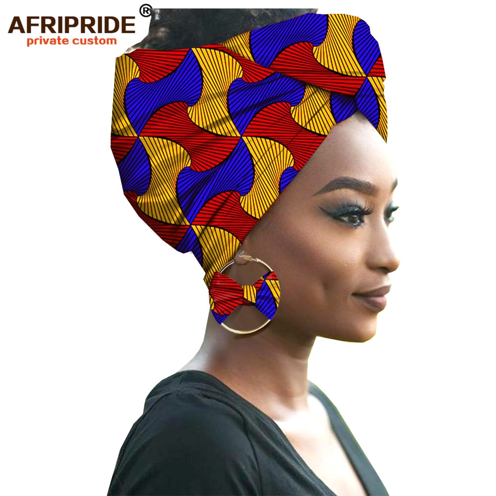 2020 fashion african headwraps+earings 2 piece sets for women bazin riche african head scarf pure cotton A19H002 AFRIPRIDE