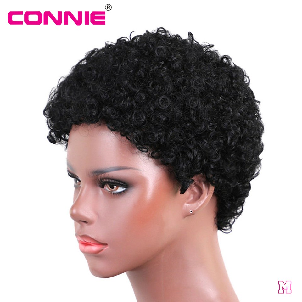 Full Machine Short Afro Curly Human Hair Wigs for Women Middle Ratio 150% Density Brazilian Remy Human Hair Wig