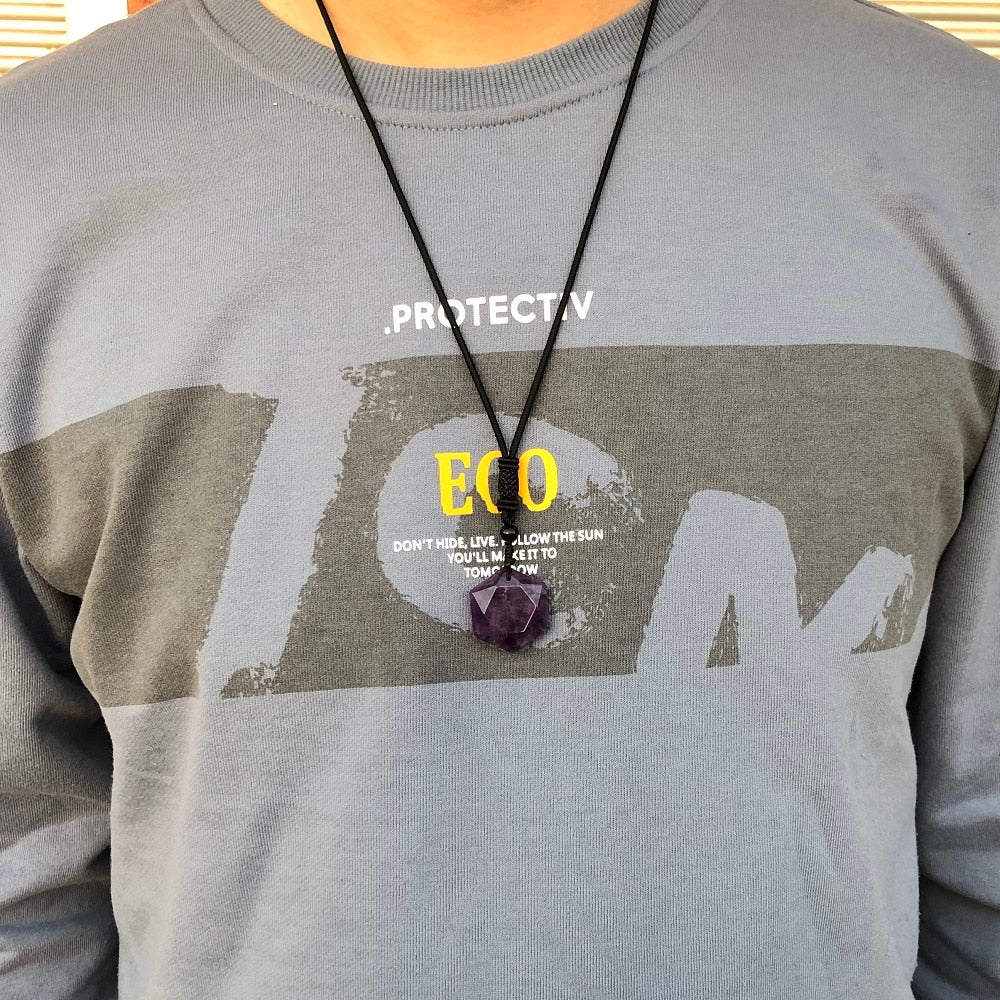 Natural Amethysts Star of David Necklaces for Women New Wealth Pendant Necklaces Men Amulet Pendant Energy Stone Judaism Jewelry