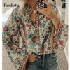 Fanbety Plus size Autumn Chic Blouses women Peacock Floral Print Long Sleeve Shirts women Casual V-neck Boho Blouse Tops Female - Surprise store