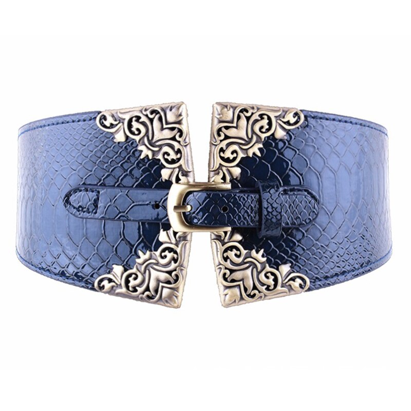 Fashion Wide Waist Belt Metal Round Buckle Punk Belts Stretchy Dress Waistband Pu Leather Cummerbunds European Style Lady Belts