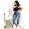 Women High Waist Casual Jeans Fashion Washed Distressed Denim Pants Stretch Skinny Slim Sexy Jeans Lady Denim Pencil Pants