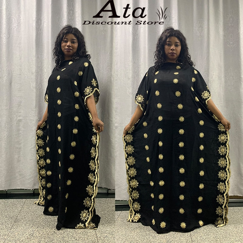 Boubou Africain Femme Kaftan Maxi Dress Abaya Dubai Dashiki Embroidery Black Long Robe Islamic Africa Clothing Plus Size Cotton