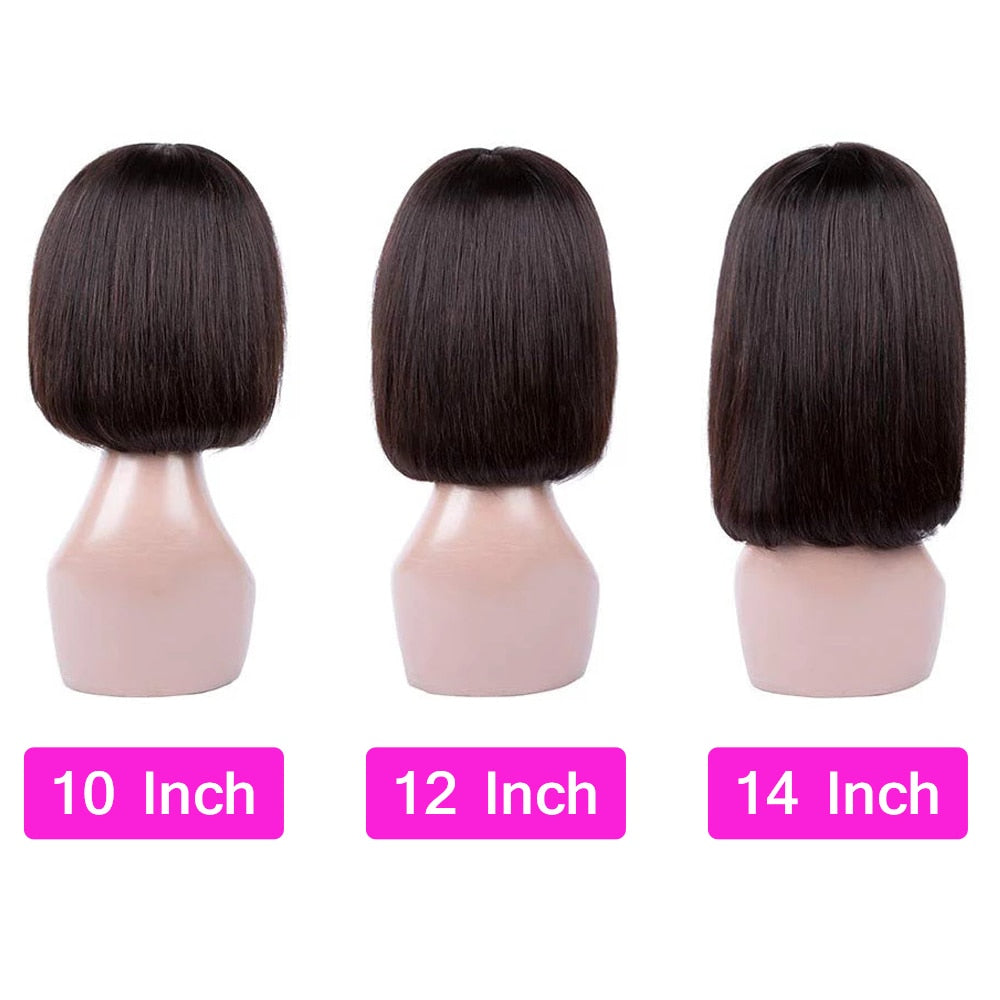 Short Bob Wig With Bangs Straight Brazilian Hair Wigs For Women Human Hair Glueless Full Machine Made Cheap Human Hair Wigs