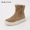 Smile Circle Suede Leather Ankle Boots Women Natural fur Warm Snow Boots Zipper Easy to wear Flat Boots Winter Ladies Shoes - Surprise store