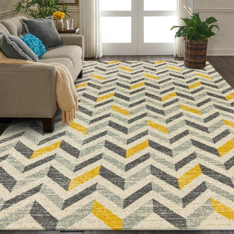 Nordic Style Gray Yellow Geometric Carpet and Rug Living Room Sofa Table Non-Slip Floor Mat Kids Play Game Tent Bedroom Area Rug - Surprise store