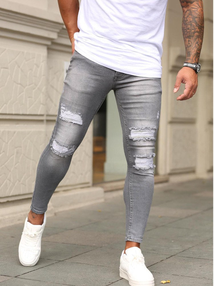 2021 Styles Men Stretchy Ripped Skinny Biker Embroidery Print Jeans Destroyed Hole Taped Slim Fit Scratched High Quality Jean