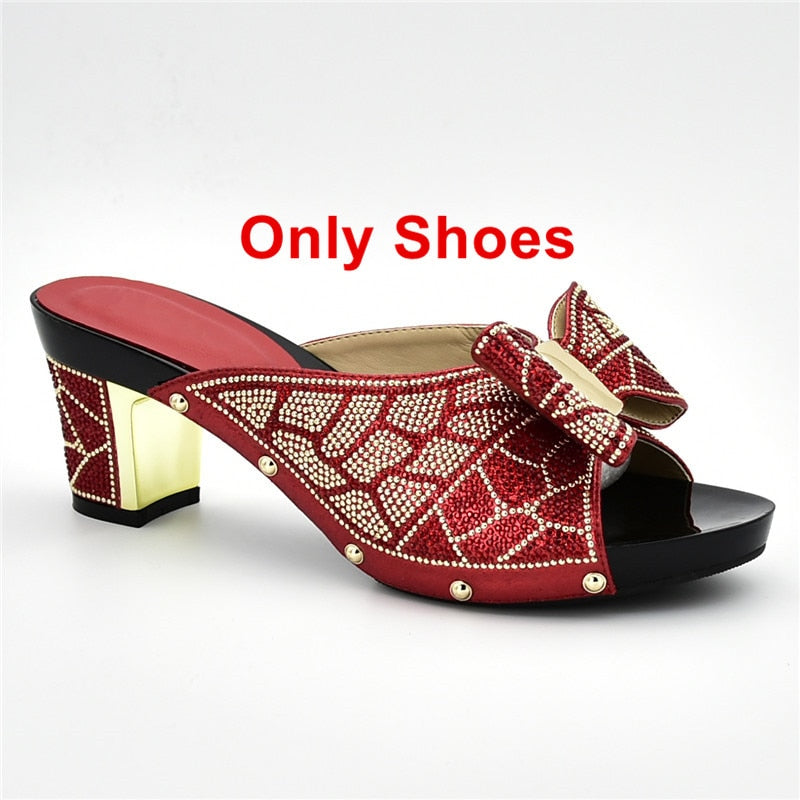 New Arrival Italian Shoes with Matching Bags for Wedding Italy Nigerian Women Wedding Shoe and Bag Set Decorated with Rhinestone