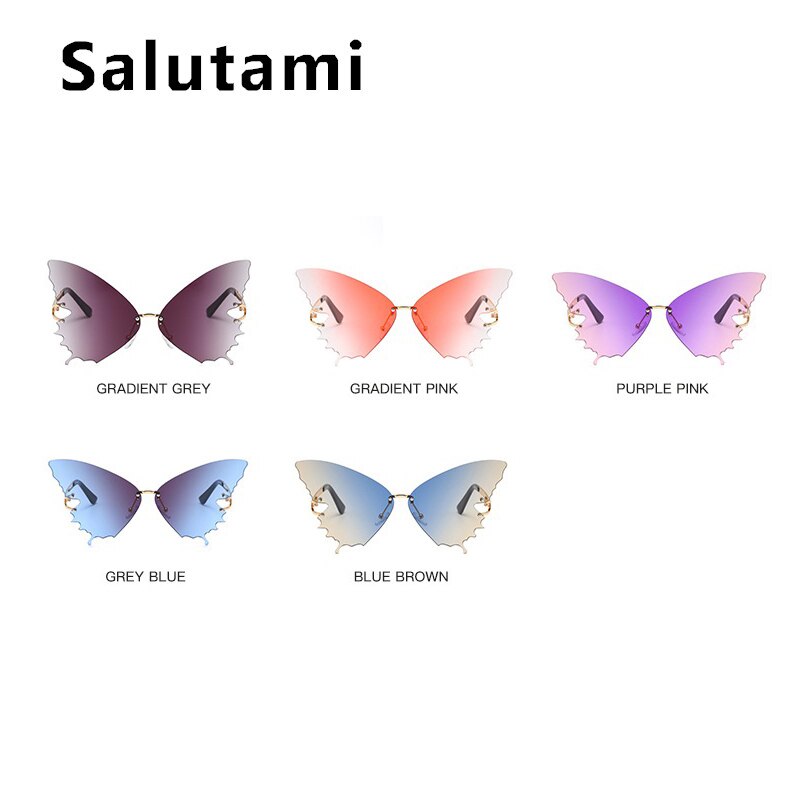 Unique Rimless Overiszed Butterfly Cat Eye Sunglasses For Women New Fashion Brand Gradient Sun Glasses Big Frame Female Shades
