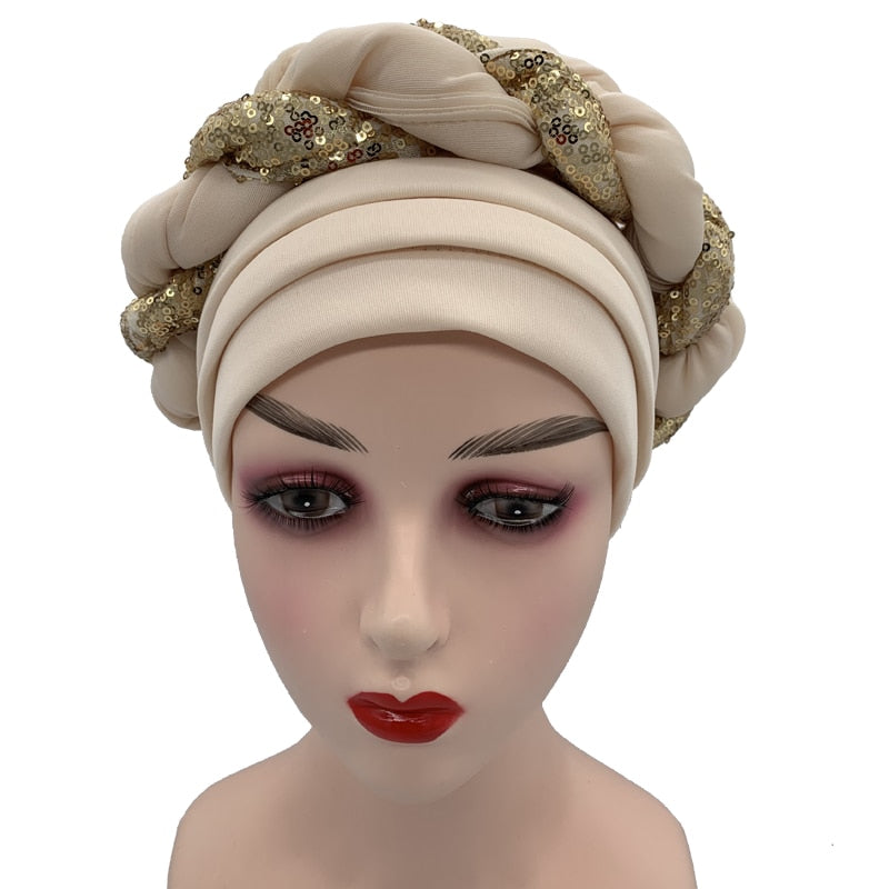Latest Diamonds Turban Cap for Women Ready Female Head Wraps African Auto Geles Aso Oke Headtie Muslim Headscarf Turbans Hat