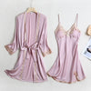 White Lace 2PC Nightwear Set Women Robe Gown Bride Sexy Strap Nightdress Summer V-Neck Sleep Suit Kimono Nighties Homewear