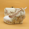 2020 New White Lace Flower wedding shoes with matching bags High heels Pointed Toe Ankle Strap Ladies Party shoe and bag set