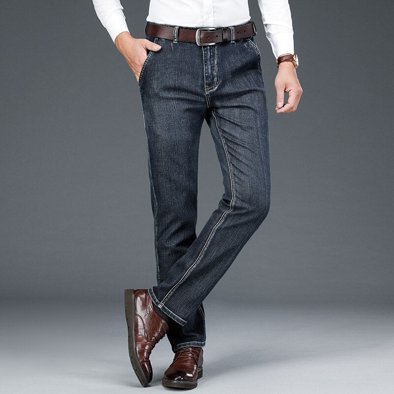 SHAN BAO 2021 autumn winter brand soft Yassel cotton stretch straight denim jeans classic pocket men's business casual trousers