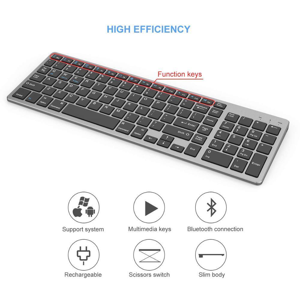 Zienstar Standard Full-Size Wireless Bluetooth Keyboard for Ipad,MACBOOK,LAPTOP,Computer and Android Tablet,Rechargeable Battery - Surprise store