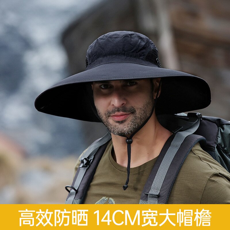 Men's Panama Hat Fisherman Hat Outdoor Breathable Mesh Hiking Hats 9CM Wide Brim Anti-UV Sun Hat Bucket Hat Mountaineering Caps