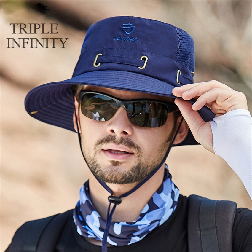 New Summer Mesh Breathable Bucket Hats Men's Outdoor Fishing Mountaineering Sun Hat Casual Foldable Adjustable Male Panama Hat