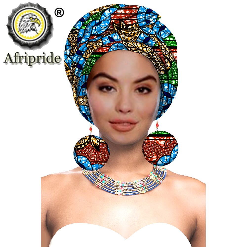 African Turbans African Headwraps for Woman African Headscarf Nigerian Headtie with Matching Earring Dashiki Ankara Wax S20H004