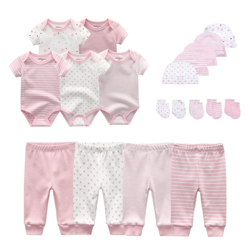2021 Solid Unisex New Born Baby Boy Clothes Bodysuits+Pants+Hats+Gloves Baby Girl Clothes Cotton Clothing Sets Roupa de bebe