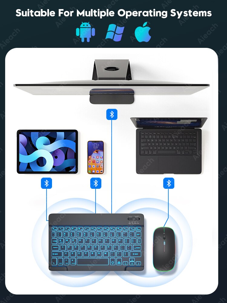 Backlit Teclado Bluetooth Keyboard For iPad Android Windows iOS Phone Tablet Wireless Keyboard Mouse For Samsung Huawei Tablet