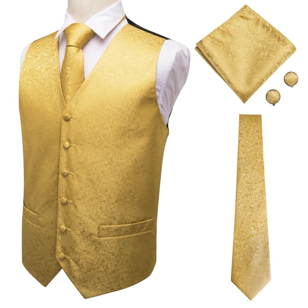 Hi-Tie 11 Kinds Silk Men's Waistcoat and Tie Set Business Wedding Vests With Necktie Hankerchief Cufflinks Floral Paisley Slim