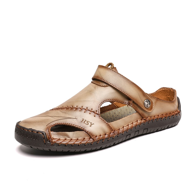 Classic Mens Sandals Summer Genuine Leather Male Beach Sandals Soft Comfortable Male Outdoor Beach Slippers Slip-ON Man Sandals